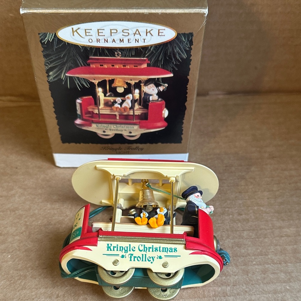 1994 KEEPSAKE the Label Kringle Christmas Trolley Ornament - Red and Gold